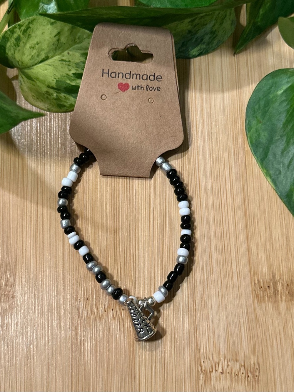 📣✨‎ Cheer Stretchy Beaded Bracelet | Handmade | Silver Cheer Dangle Charm 📣